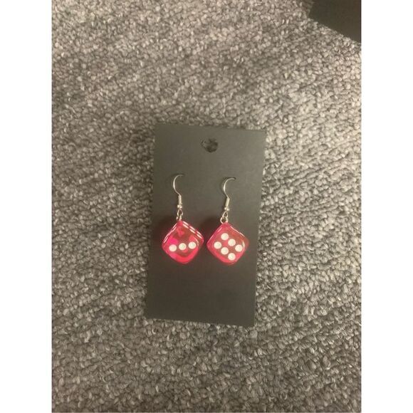 Pink Dice Statement Earrings - Picture 3 of 3